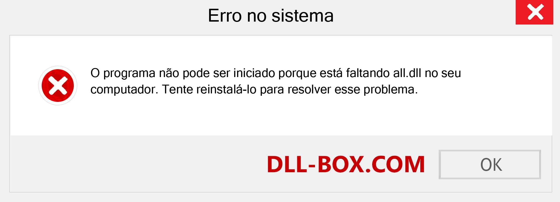 Arquivo all.dll ausente ?. Download para Windows 7, 8, 10 - Correção de erro ausente all dll no Windows, fotos, imagens